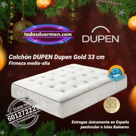 Imagen navideña del Colchon Dupen Gold 33 cm de firmeza media-alta, presentado por TodosDuermen.com, Distribuidores Oficiales Dupen.