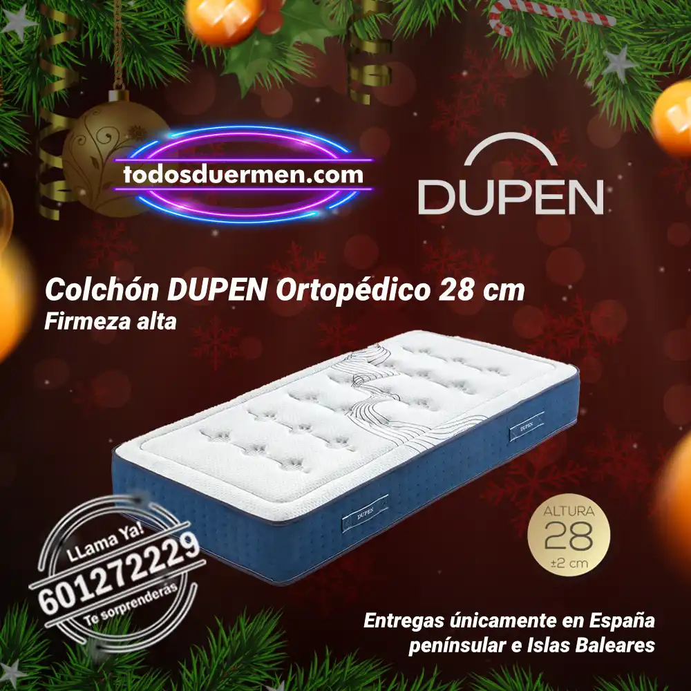 Imagen navideña del Colchon Dupen Ortopedico 28 cm de firmeza alta, presentado por TodosDuermen.com, Distribuidores Oficiales Dupen.