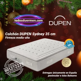 Imagen navideña del Colchon Dupen Sydney 35 cm de firmeza media-alta, presentado por TodosDuermen.com, Distribuidores Oficiales Dupen.