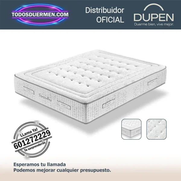 Colchones de muelles ensacados Versalles Dupen 32 cm, doble cara, con visco carbono y regalo de almohada Monic