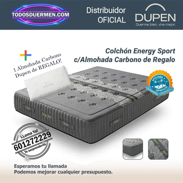 Colchones de Muelles Ensacados Energy Sport Dupen 30 cm con Almohada Carbono de regalo, ideal para deportistas
