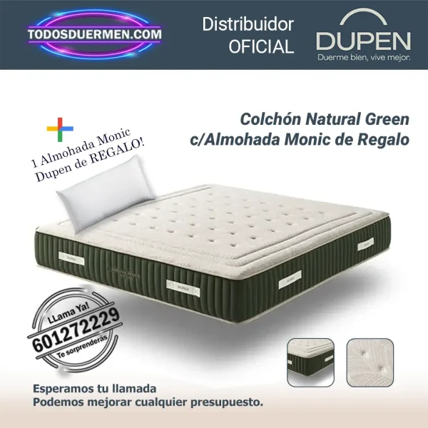 Colchones de Muelles Ensacados Natural Green Dupen 31 cm con regalo de Almohada Monic