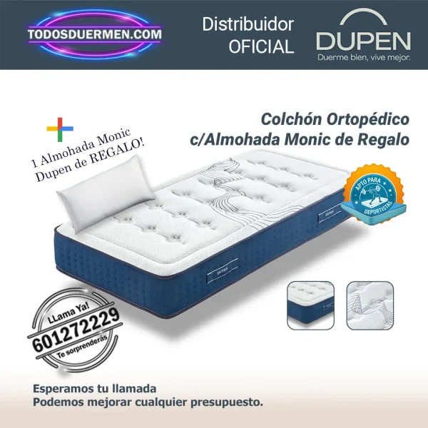 Colchon ortopedico firme Dupen 28 cm con muelles bonell y almohada Monic de regalo