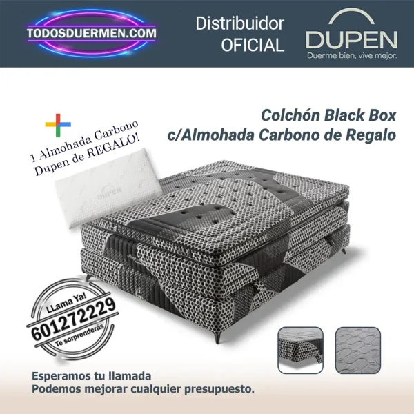 Colchones de Muelles Ensacados Dupen Sleep Box con Topper y Base, con almohada carbono DUPEN de regalo