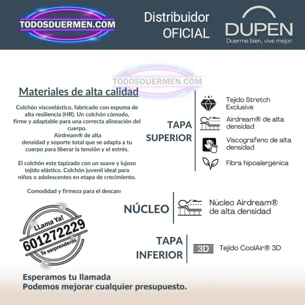 Colchón Juvenil Viscoelástico Cadet de Dupen - Todosduermen.com