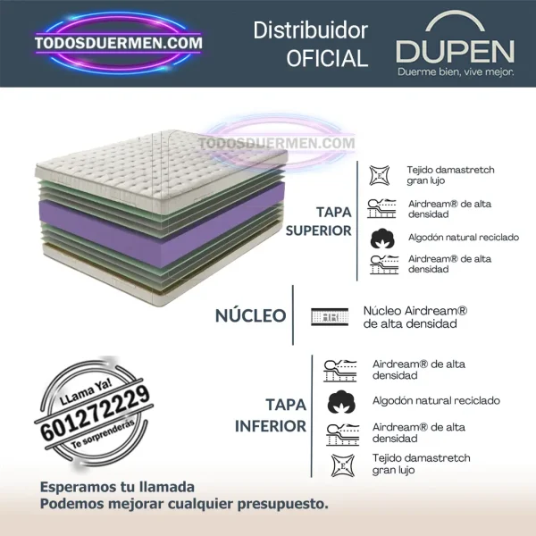Colchones Viscoelasticos Oasis Dupen 25 cm con canape abatible - Fascinante - Imagen 6
