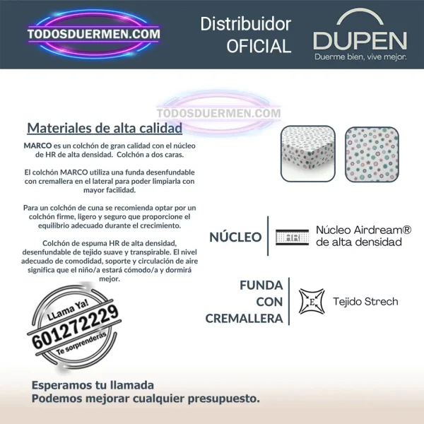 Colchón de Cuna de Bebé Dupen Marco HR Alta Densidad - Imagen 4