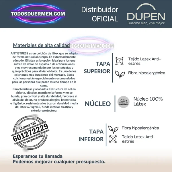 Colchón de Látex Dupen Antistress - Todosduermen.com
