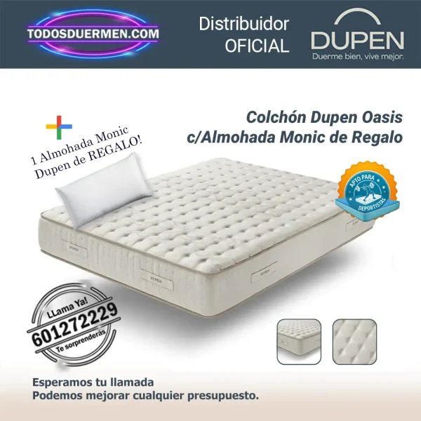 Colchones Viscoelasticos Oasis Dupen 25 cm, con regalo de almohada Monic de regalo
