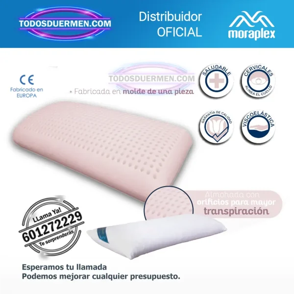 Almohada Cervical Memory de Moraplex con efecto memoria y diseño ergonómico para soporte cervical y descanso adaptativo.
