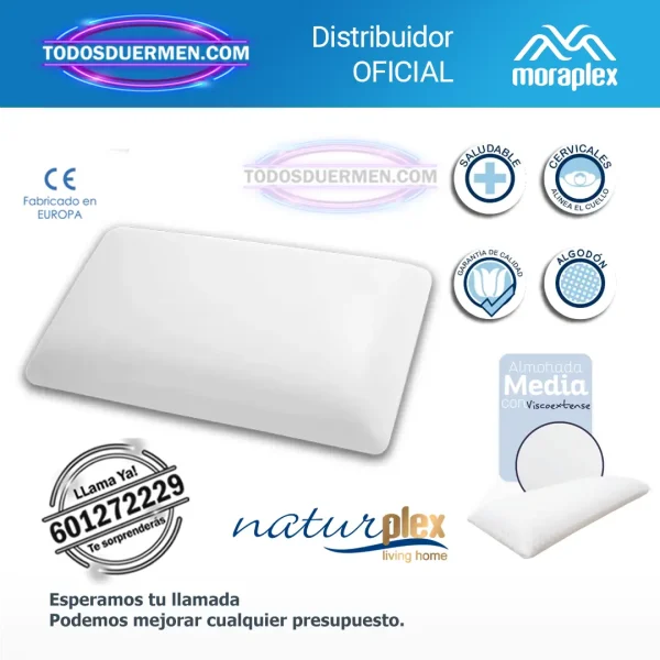 Almohada ViscoTerm de Moraplex con regulación térmica y soporte ergonómico, ideal para un descanso fresco y confortable