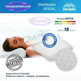 Almohada cervical Climacool Moraplex con tecnología transpirable y núcleo de Memory Foam para un descanso fresco y ergonómico.