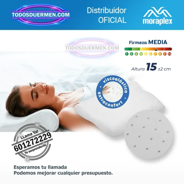 Almohada cervical Climacool Moraplex con tecnología transpirable y núcleo de Memory Foam para un descanso fresco y ergonómico.