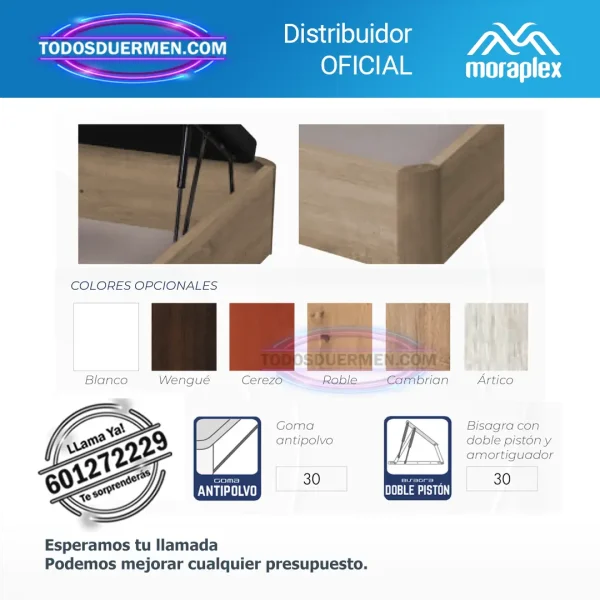 Canapé abatible Forte de Moraplex con diseño moderno, sistema de apertura hidráulica y gran capacidad de almacenaje, ideal para dormitorios.