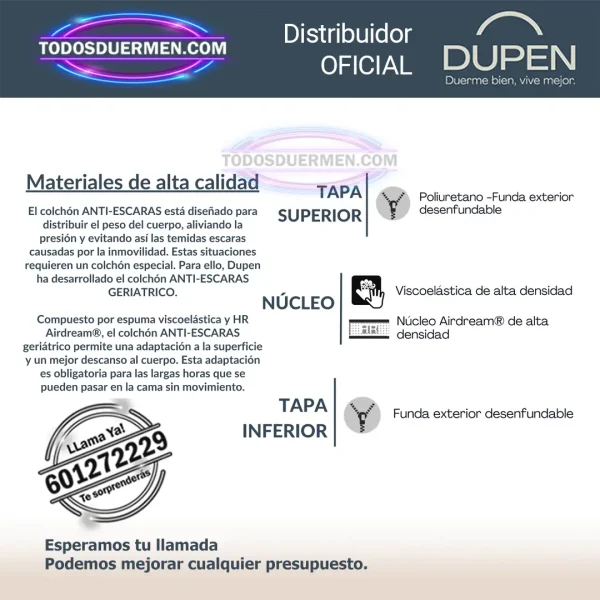 Colchón Terapéutico Dupen Anti Escaras Geriátrico - Todosduermen.com
