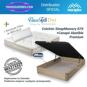 Oferta colchones viscoelasticos sleepmemory d70 moraplex con canape forte madera y almohada de fibra