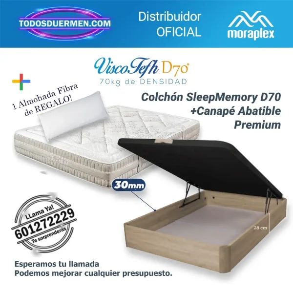 Oferta colchones viscoelasticos sleepmemory d70 moraplex con canape forte madera y almohada de fibra