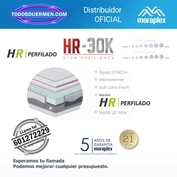 Colchón Sin Muelles HR Moraplex Anatomic Visco - Todosduermen.com