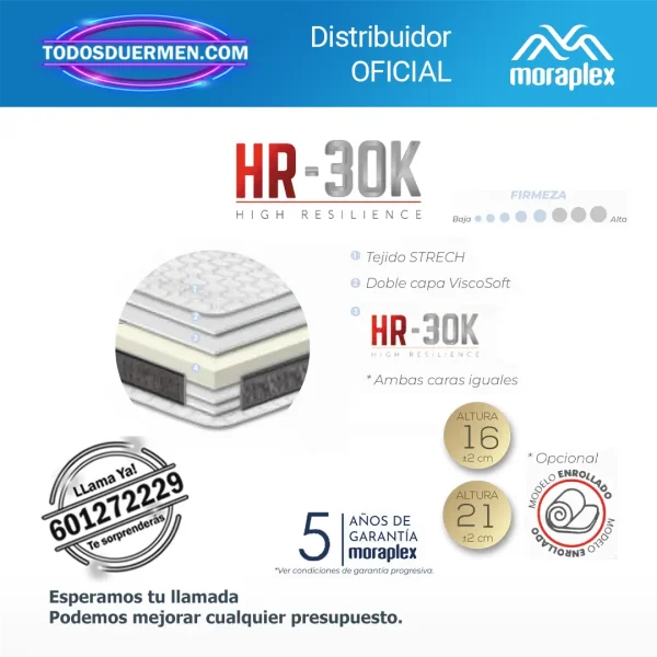 Colchón sin Muelles HR-30K Moraplex Nube 3.0 - Todosduermen.com