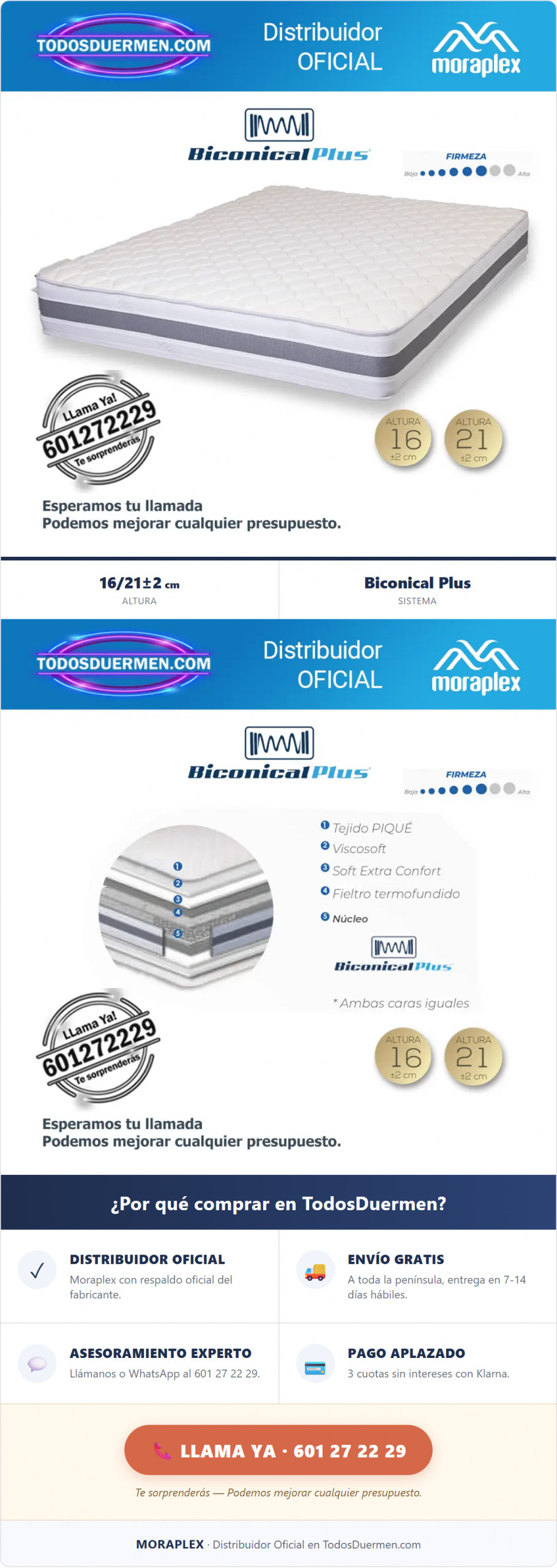 Colchón de Muelles Bicónicos Moraplex Superclass - Distribuidor Oficial en TodosDuermen.com