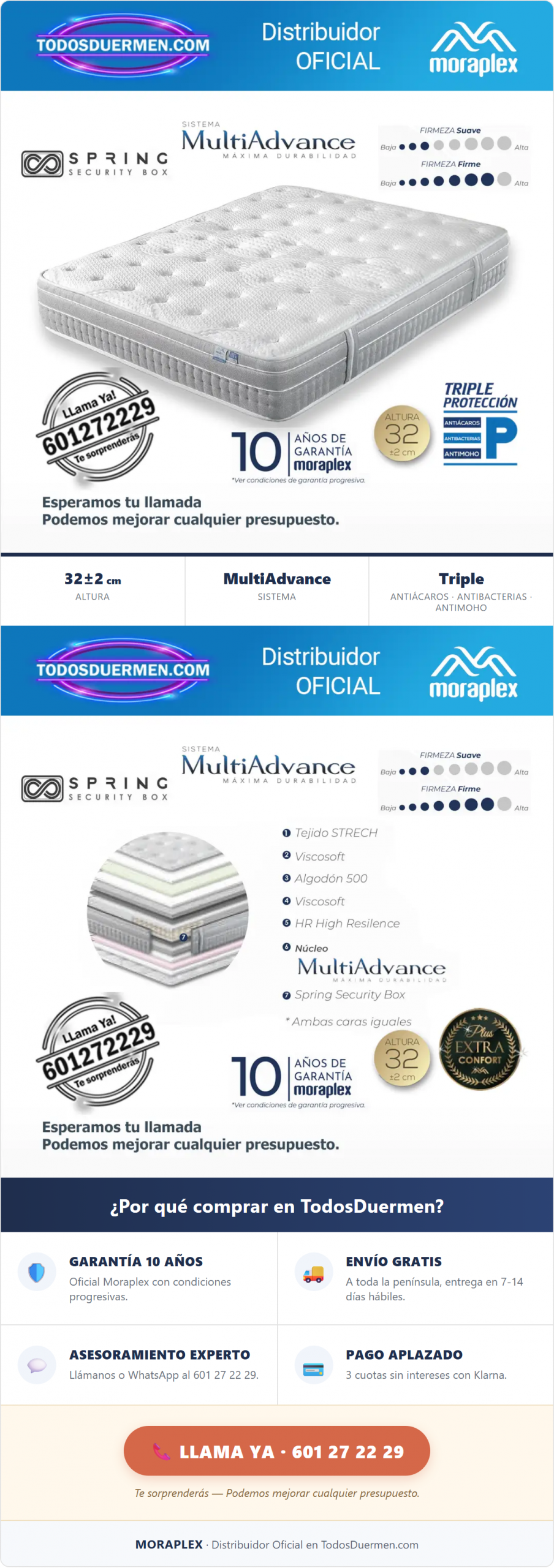 Colchón Muelles Ensacados Moraplex Naturfresh Duo - Distribuidor Oficial en TodosDuermen.com