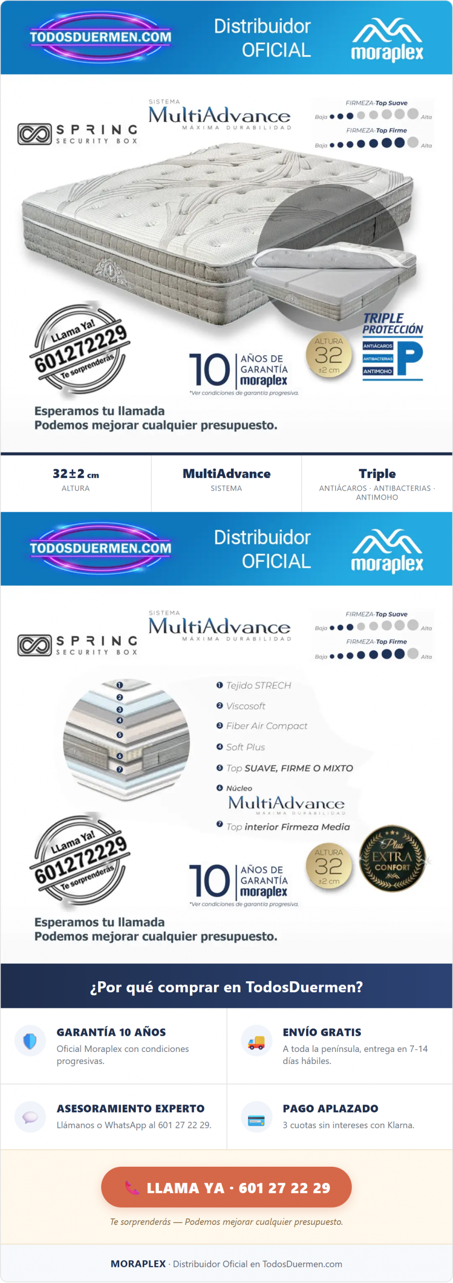 Colchón Muelles Ensacados Moraplex Thermospring - Distribuidor Oficial en TodosDuermen.com