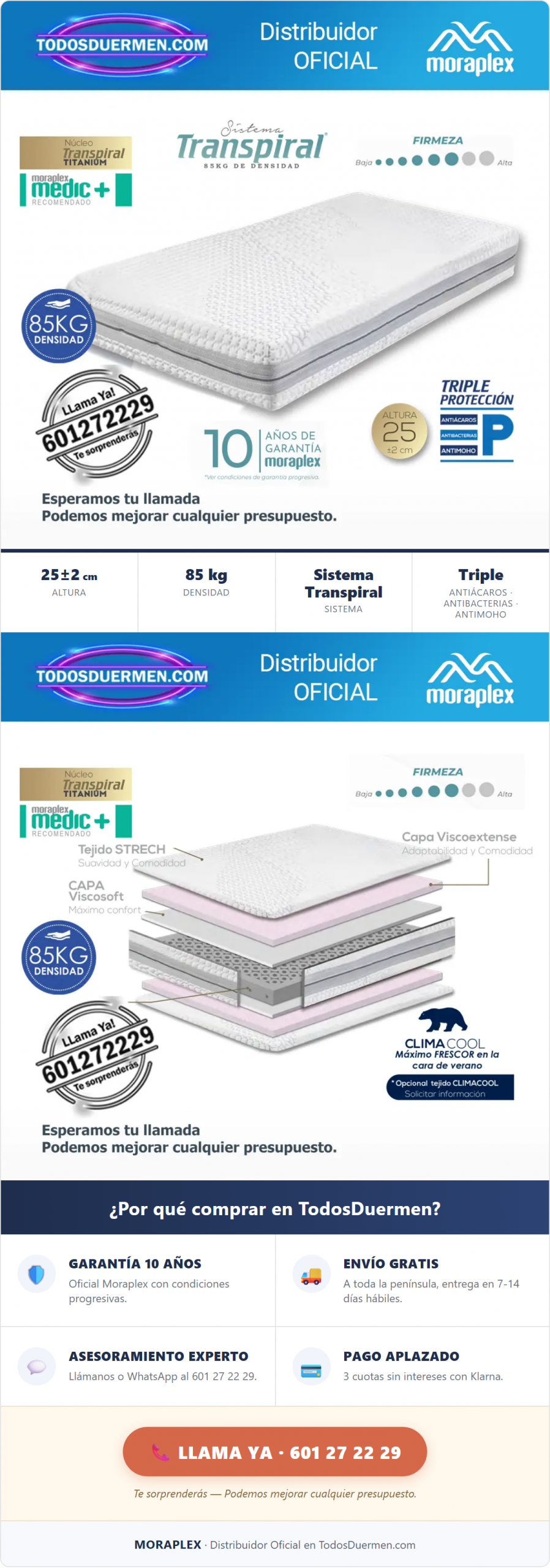 Colchón Muelles Inyectados Transpiral Moraplex New Concept Pro - Distribuidor Oficial en TodosDuermen.com
