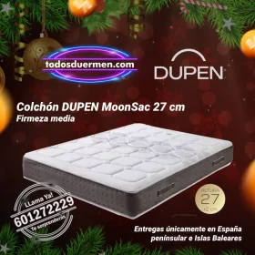Imagen navideña del Colchon Dupen MoonSac 27 cm de firmeza media, presentado por TodosDuermen.com, Distribuidores Oficiales Dupen.