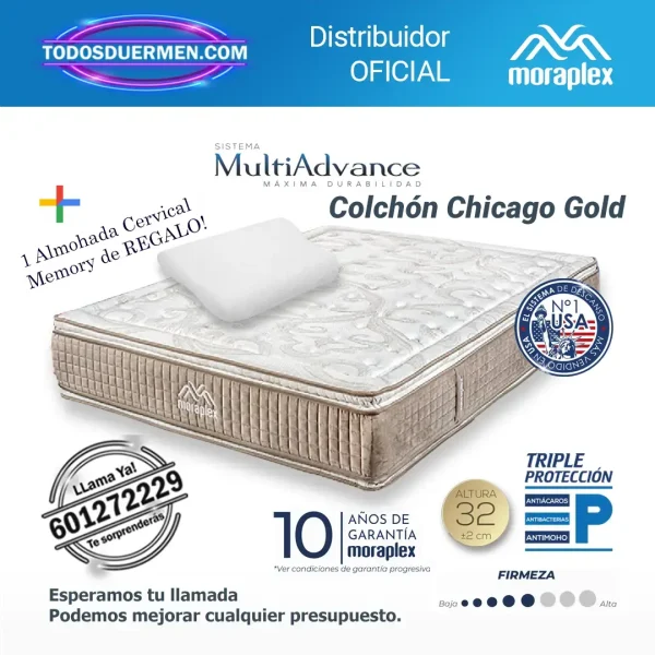 Colchones de muelles Chicago Gold Moraplex 33 cm con almohada cervical Memory incluida