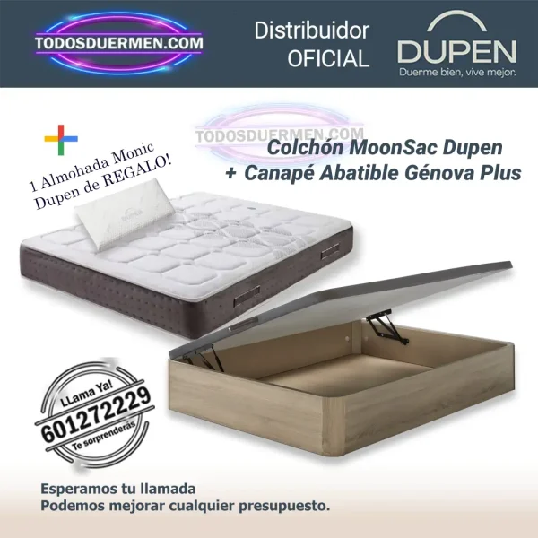 Pack colchonES MoonSac Dupen 27 cm con canape abatible Genova Plus y almohada Monic incluida de regalo
