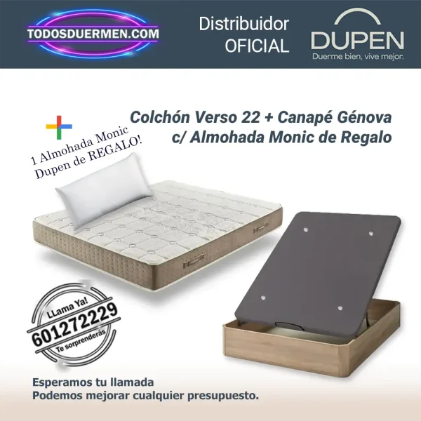 Colchones de Muelles Ensacados Verso 22 Dupen con Canape Abatible Genova y almohada Monic de regalo