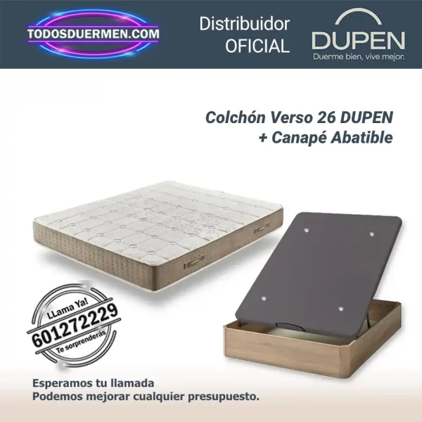 Colchones de Muelles Ensacados Verso 26 Dupen con Canape abatible Génova — Distribuidores Oficiales Dupen