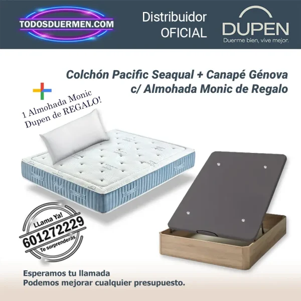 Colchones de Muelles Ensacados Pacific Seaqual Dupen 30 cm con Canape Abatible y almohada Monic de regalo