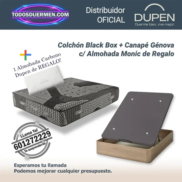 Colchones de muelles Black Box Black Edition Dupen 36 cm con canape abatible y almohada carbono de regalo