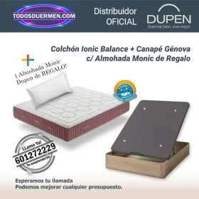 Colchones de Muelles Ensacados Ionic Balance Dupen 30 cm con canapé abatible Génova Plus y almohada Monic de regalo.