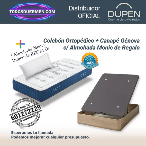 Colchones de Muelles Ortopedico Dupen 28 cm con Canape Abatible Genova Plus y almohada Monic de regalo — Distribuidores Oficiales Dupen