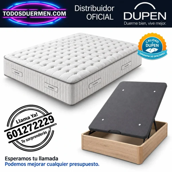 Colchón de muelles ensacados Sahara de Dupen 26 cm junto al canapé abatible Génova Plus, distribuidor oficial Dupen en TodosDuermen.com