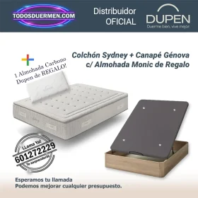Colchones de muelles ensacados Sydney Dupen 35 cm con canapé abatible Genova Plus y almohada Carbono de regalo
