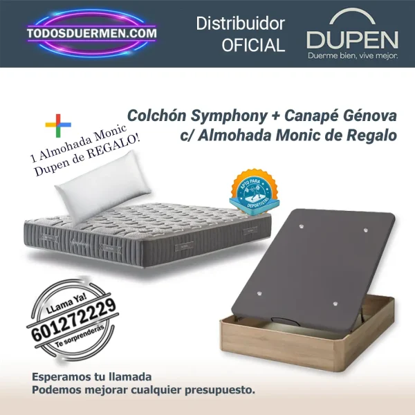 Colchones Viscoelasticos de Alta Densidad Symphony Dupen 26 cm con Canape Abatible Genova Plus y almohada Monic de regalo