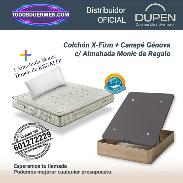 Colchones de muelles ensacados X-Firm Dupen 26 cm con canapé abatible y almohada Monic de regalo