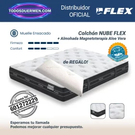 Colchones de muelles ensacados Nube Flex 30 cm con muelles ensacados y viscoelástica, diseñado por Flex para descanso adaptable y fresco.