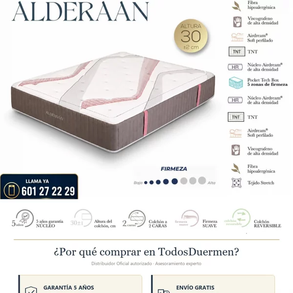 Colchón Dupen Alderaan 30 cm 2 caras articulable viscografeno · Garantía 5 años · Envío gratis península · Asesoramiento experto · Distribuidor oficial Dupen