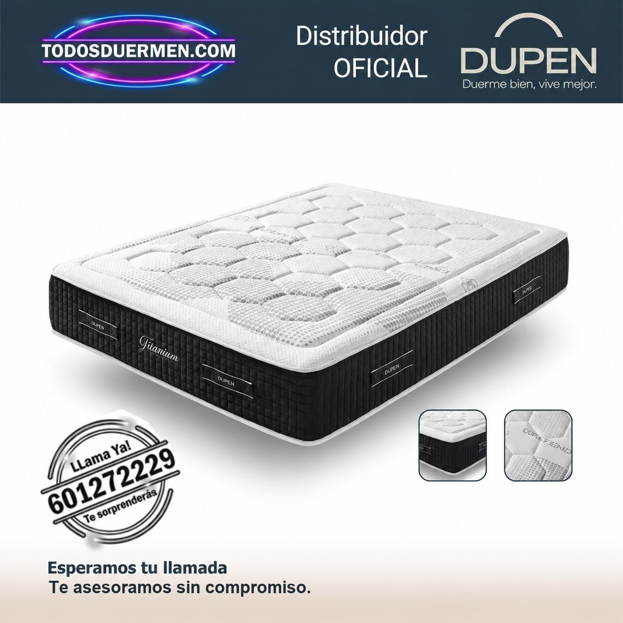 Colchón de muelles ensacados Titanium Tech de Dupen, 32 cm, dos caras