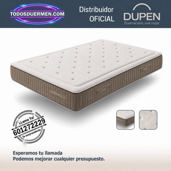 Colchón Lumbar Tech de Dupen de 28 cm con refuerzo lumbar en las dos caras, distribuidor oficial