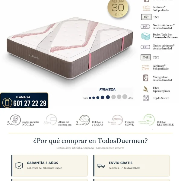 Colchón Dupen Alderaan 30 cm 2 caras articulable viscografeno · Garantía 5 años · Envío gratis península · Asesoramiento experto · Distribuidor oficial Dupen