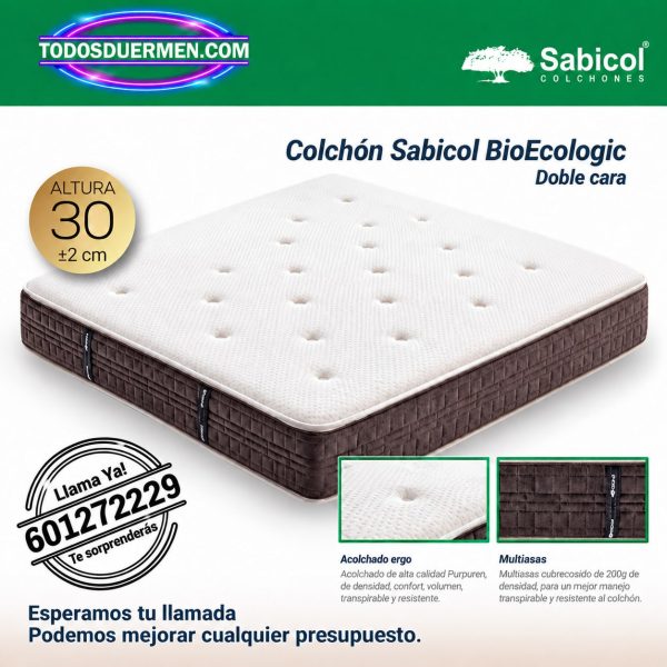 Colchón Sabicol Bio Ecologic de 30 cm, doble cara, en TodosDuermen