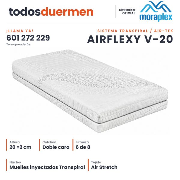 Colchón Airflexy V-20 Moraplex · Sistema Transpiral · Distribuidor oficial Moraplex · TodosDuermen